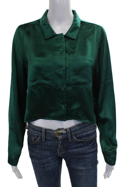 Sylc Womens Cropped Collared Button Long Sleeve Polyester Blouse Size L
