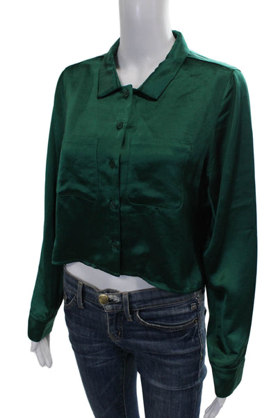 Sylc Womens Cropped Collared Button Long Sleeve Polyester Blouse Size L