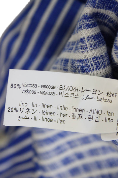 Zara Women Basic Striped Blue Viscose Collared Button-Up 3/4 Sleeve Size XS