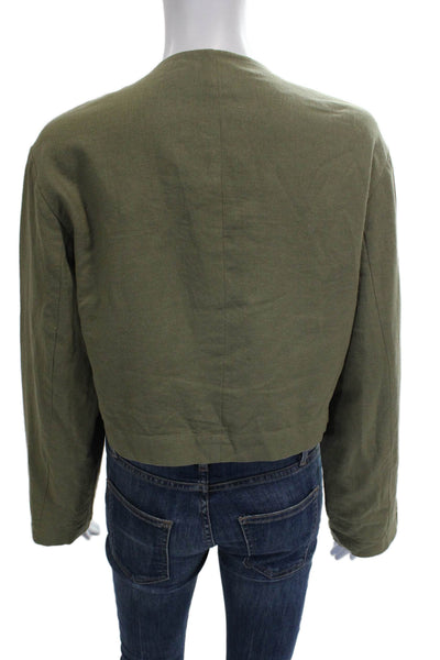 Zara Women Military Jacket Green Linen Button Long Sleeve Size XS