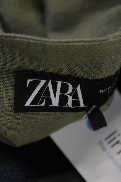Zara Women Military Jacket Green Linen Button Long Sleeve Size XS