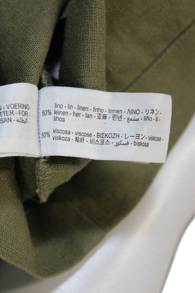 Zara Women Military Jacket Green Linen Button Long Sleeve Size XS