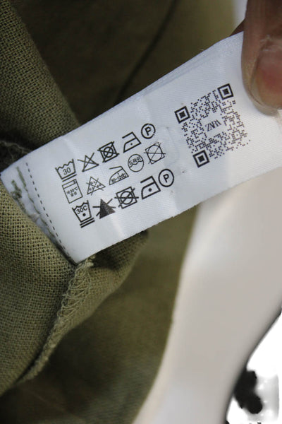Zara Women Military Jacket Green Linen Button Long Sleeve Size XS