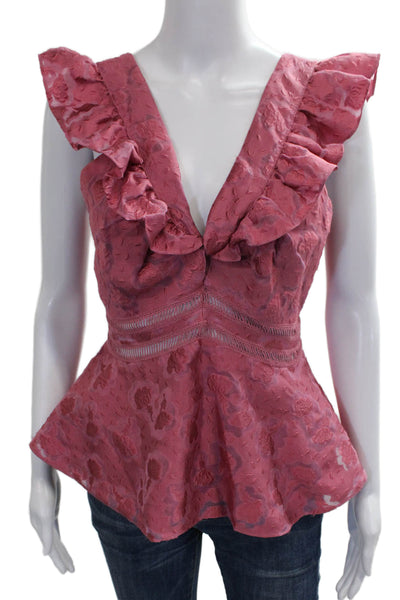 Rebecca Taylor Women Peplum V-Neck Sleeveless Pink Polyester Blouse Zip Size 6