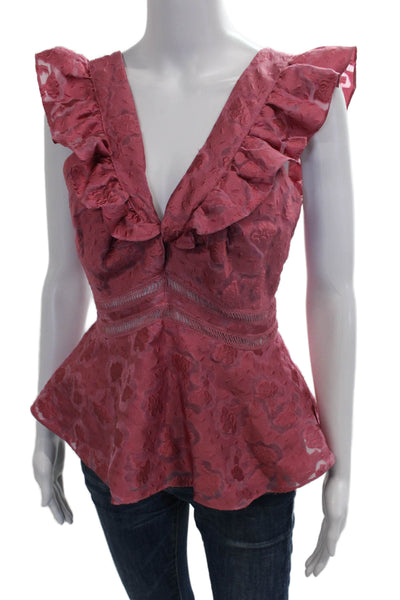 Rebecca Taylor Women Peplum V-Neck Sleeveless Pink Polyester Blouse Zip Size 6