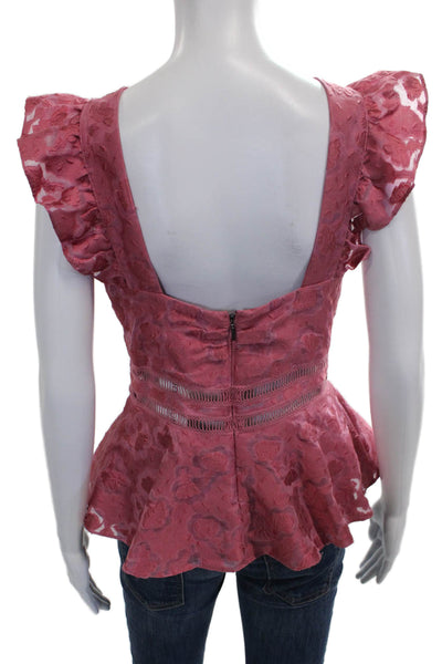 Rebecca Taylor Women Peplum V-Neck Sleeveless Pink Polyester Blouse Zip Size 6