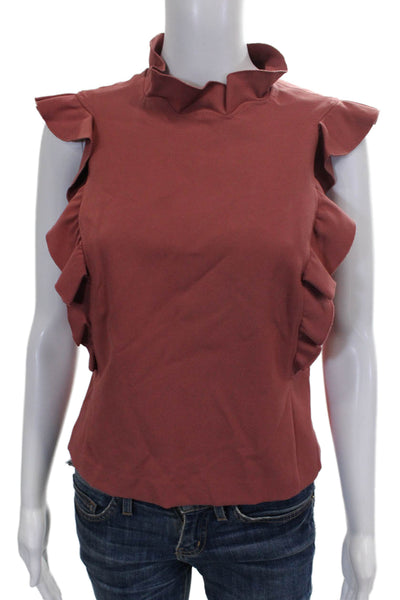 Rebecca Taylor Women Blouse Red High Neck Sleeveless Viscose Zip Size 6