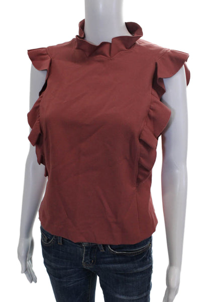 Rebecca Taylor Women Blouse Red High Neck Sleeveless Viscose Zip Size 6