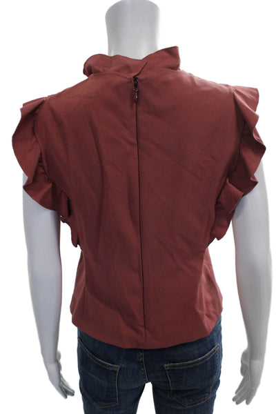 Rebecca Taylor Women Blouse Red High Neck Sleeveless Viscose Zip Size 6