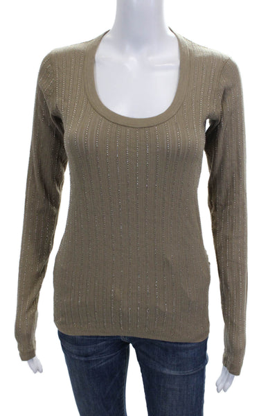 Polo Ralph Lauren Women Striped Scoop Neck Long Sleeve T-Shirt Beige Size XS