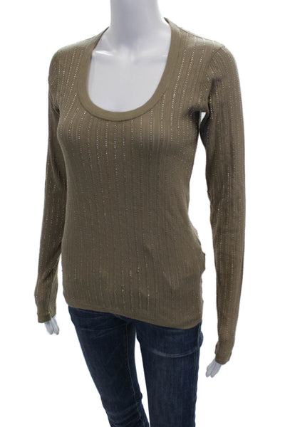 Polo Ralph Lauren Women Striped Scoop Neck Long Sleeve T-Shirt Beige Size XS