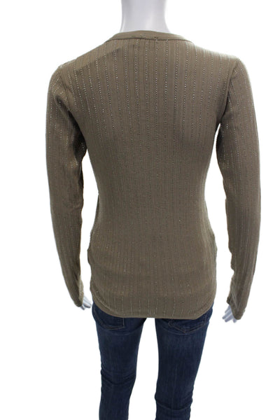 Polo Ralph Lauren Women Striped Scoop Neck Long Sleeve T-Shirt Beige Size XS