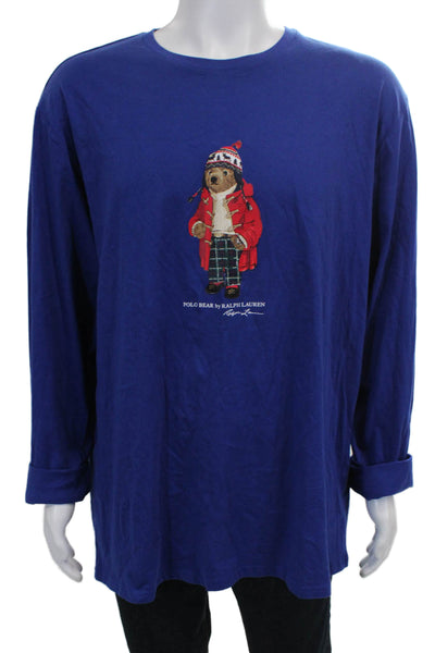 Polo Ralph Lauren Mens Pajama Top Blue Cotton Graphic Bear Crew Neck Size XL