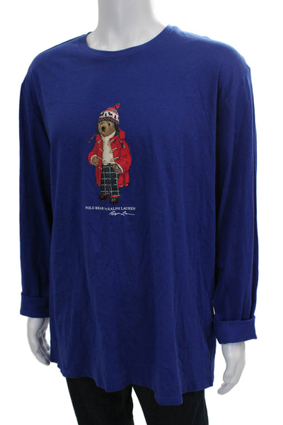 Polo Ralph Lauren Mens Pajama Top Blue Cotton Graphic Bear Crew Neck Size XL