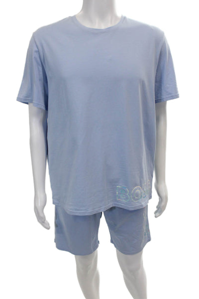 BOSS Mens Cotton Blue Crew Neck Short Sleeve Set Drawstring Size L