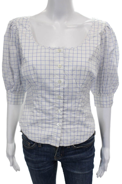 Polo Ralph Lauren Women White Check Square Neck Blouse 3/4 Sleeve Size 0