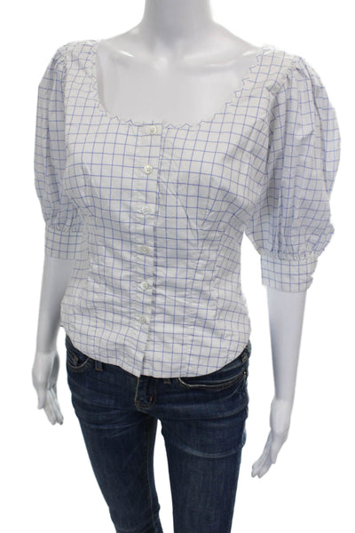 Polo Ralph Lauren Women White Check Square Neck Blouse 3/4 Sleeve Size 0