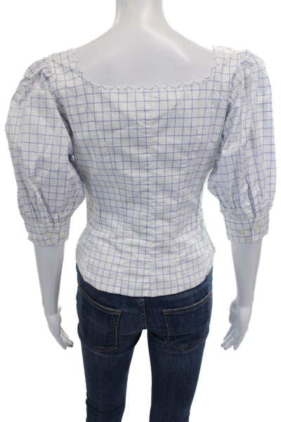 Polo Ralph Lauren Women White Check Square Neck Blouse 3/4 Sleeve Size 0