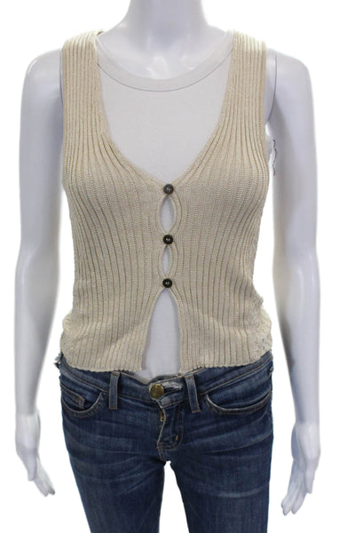 Free People Womens Beige V Neck Sleeveless Button Tank Size XS