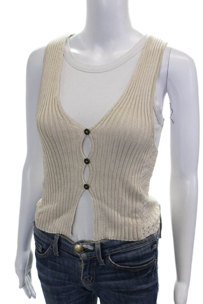 Free People Womens Beige V Neck Sleeveless Button Tank Size XS