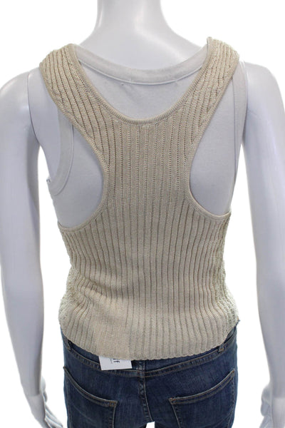Free People Womens Beige V Neck Sleeveless Button Tank Size XS