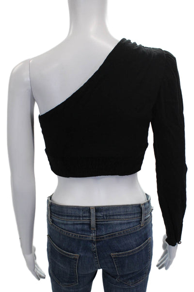 Free People Womens One Shoulder Cropped Blouse Black Tie Long Sleeve Size XS
