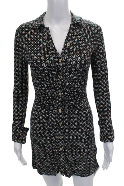 Free People Women Shirt Dress Black Collared Long Sleeve Geometric Size XS
