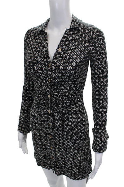 Free People Women Shirt Dress Black Collared Long Sleeve Geometric Size XS