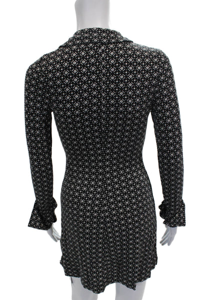 Free People Women Shirt Dress Black Collared Long Sleeve Geometric Size XS