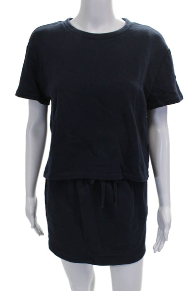 Splendid Womens Blue Cotton Short Sleeve Round Neck Set Drawstring Size S