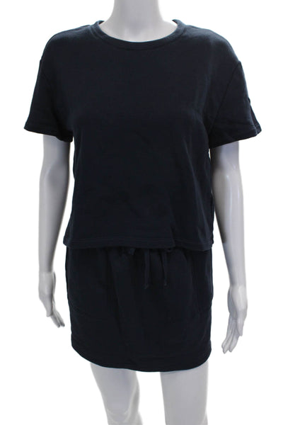 Splendid Womens Blue Cotton Short Sleeve Round Neck Set Drawstring Size S