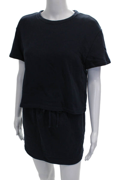 Splendid Womens Blue Cotton Short Sleeve Round Neck Set Drawstring Size S