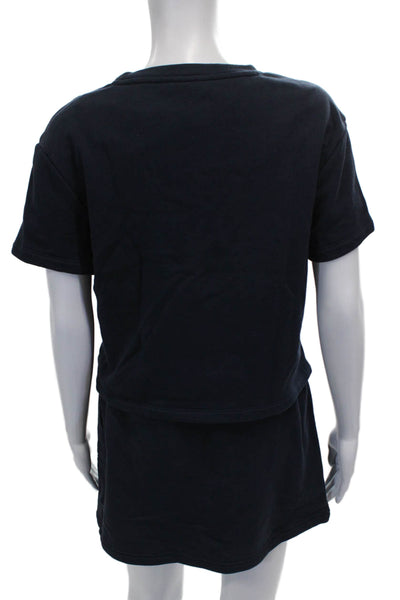 Splendid Womens Blue Cotton Short Sleeve Round Neck Set Drawstring Size S