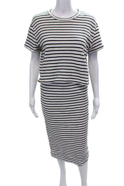 Splendid Women Striped Cotton Crewneck Short Sleeve Skirt Set White Size M