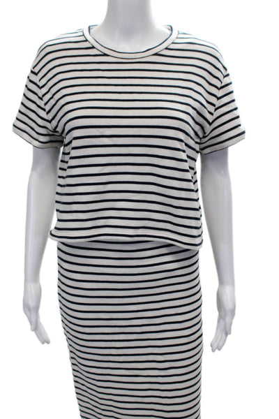 Splendid Women Striped Cotton Crewneck Short Sleeve Skirt Set White Size M