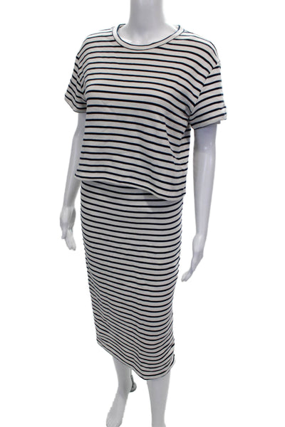 Splendid Women Striped Cotton Crewneck Short Sleeve Skirt Set White Size M