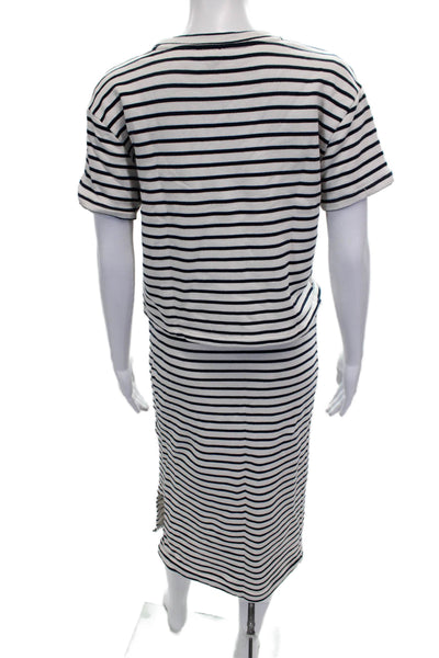 Splendid Women Striped Cotton Crewneck Short Sleeve Skirt Set White Size M
