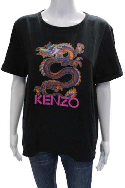 Kenzo Unisex T-Shirt Black Dragon Graphic Cotton Crew Neck Short Sleeve Size XL