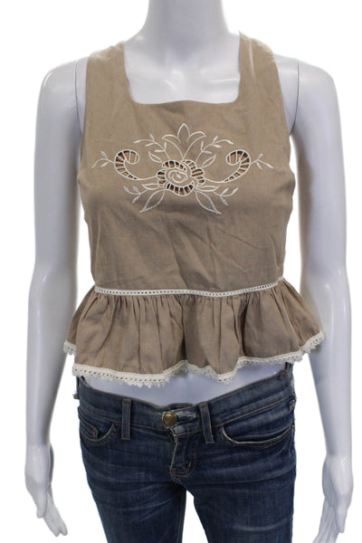 Adrianna Papell Women Cropped Tank Beige Floral Square Neck Size S