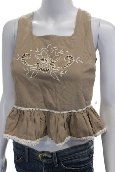 Adrianna Papell Women Cropped Tank Beige Floral Square Neck Size S