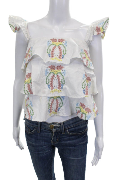 Caroline Constas Women Cropped Cotton Square Neck Sleeveless Blouse White Size S