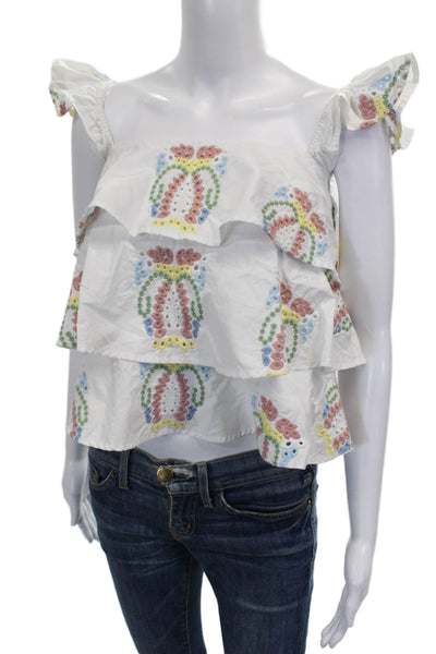 Caroline Constas Women Cropped Cotton Square Neck Sleeveless Blouse White Size S