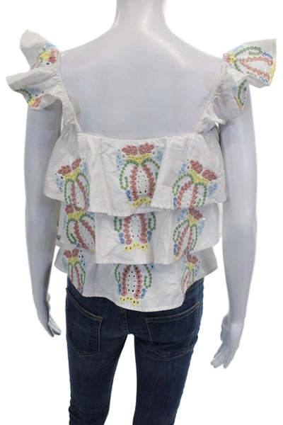 Caroline Constas Women Cropped Cotton Square Neck Sleeveless Blouse White Size S