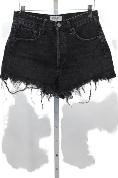 Agolde Women Cut-Off Black Cotton Button Shorts Size 24