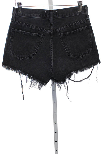Agolde Women Cut-Off Black Cotton Button Shorts Size 24