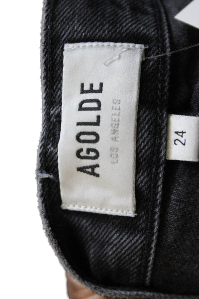 Agolde Women Cut-Off Black Cotton Button Shorts Size 24