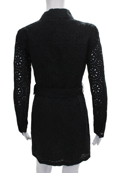 MNG Womens Shirt Dress Black Collared Long Sleeve Floral Cotton Short Size S