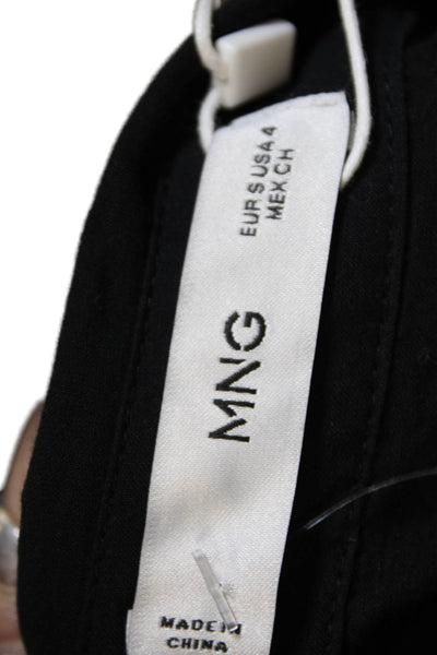 MNG Womens Shirt Dress Black Collared Long Sleeve Floral Cotton Short Size S