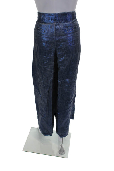 Lanhtropy Womens Cropped Linen Pants Blue Zip Size S