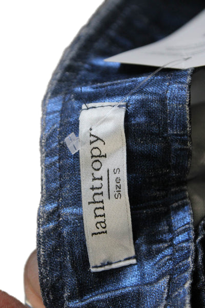Lanhtropy Womens Cropped Linen Pants Blue Zip Size S